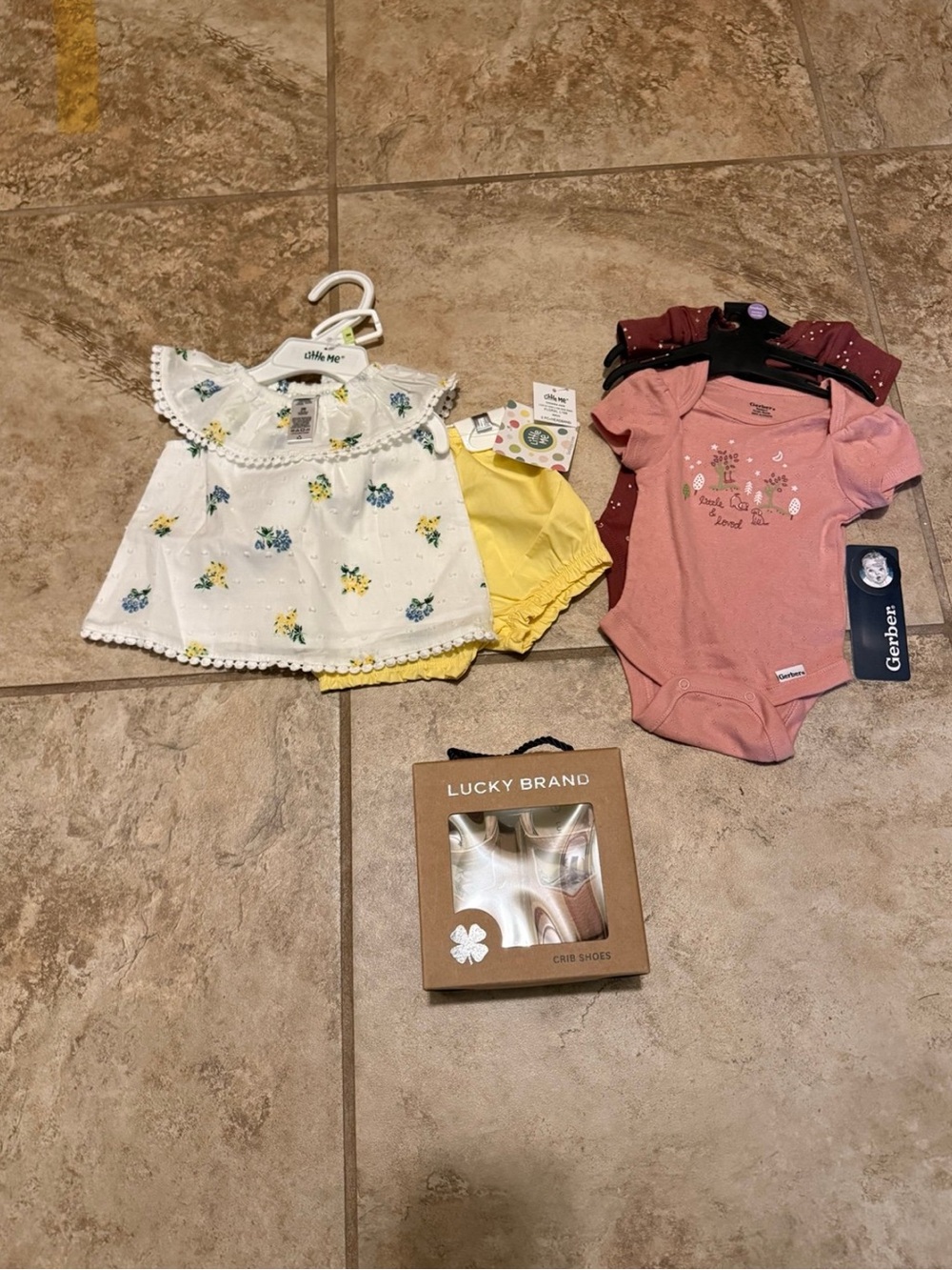 Lucky Brand Pink Floral Bodysuit with White Floral Top and Yellow Bloomers